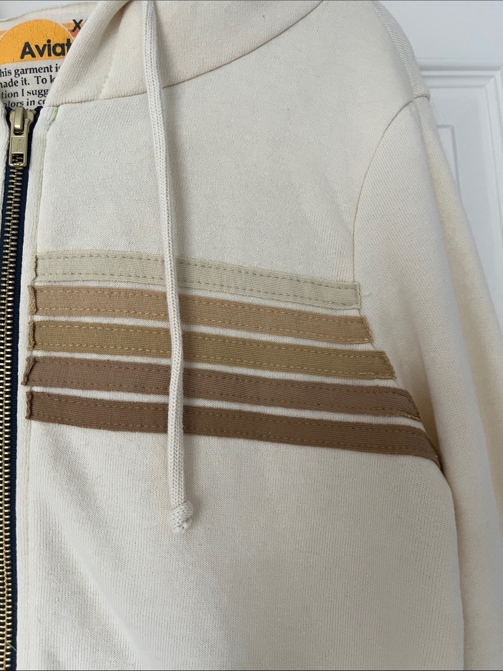 Aviator Nation Five Stripe Vintage White/Tan Zip Hoodie - Picture 4 of 7